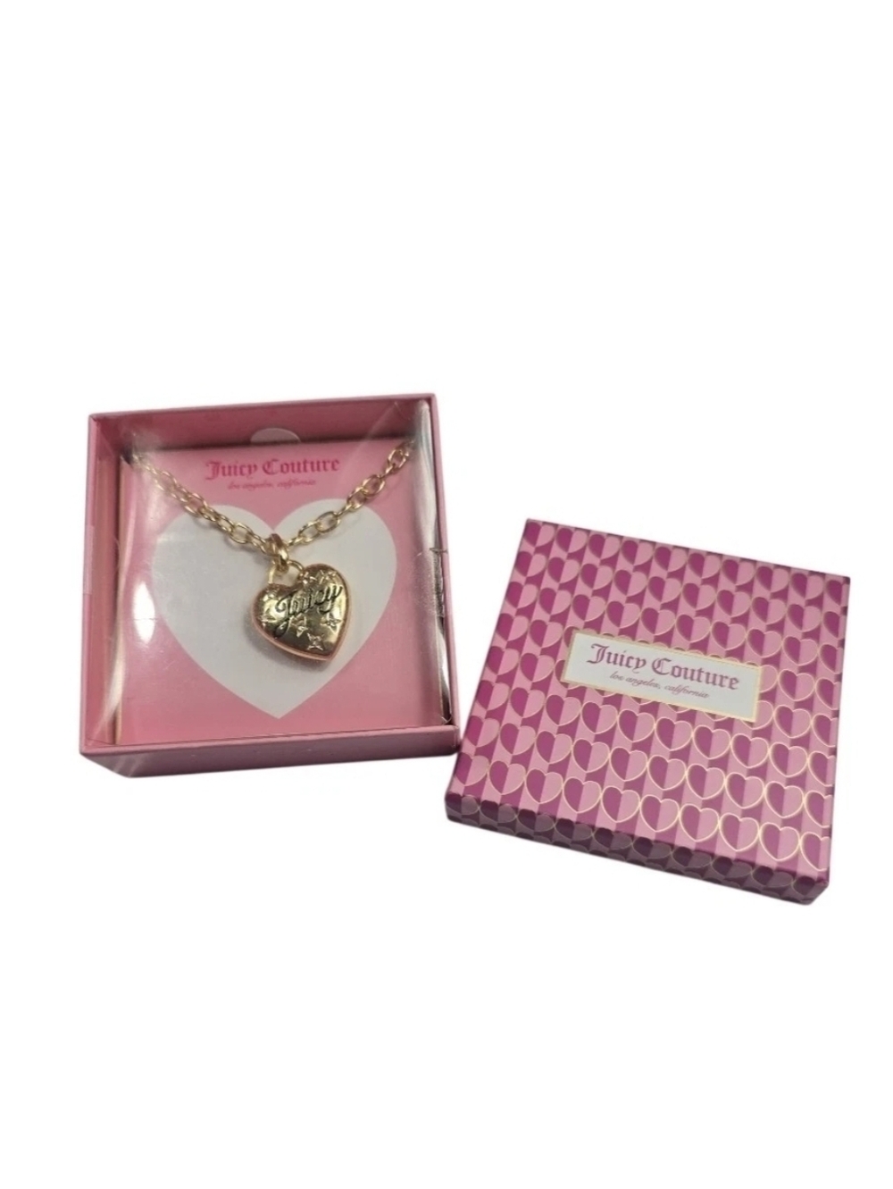 Juicy Couture Gold Tone Solid Heart Necklace With Sparkling Stones New In Box